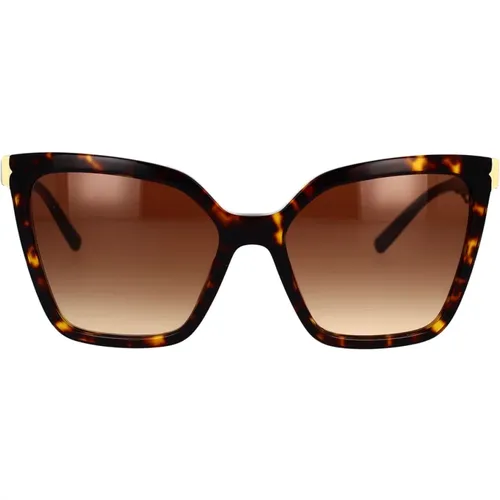 Schmetterlings-Sonnenbrille mit Havana Rahmen und Braunen Verlaufsgläsern , Damen, Größe: 56 MM - Bvlgari - Modalova