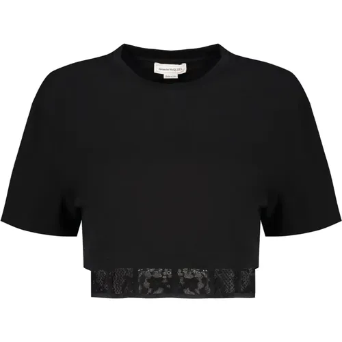 Baumwoll-Spitzen-Crop-Top , Damen, Größe: 2XS - alexander mcqueen - Modalova