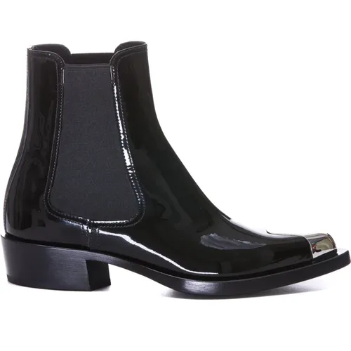 Schwarze Lackleder Chelsea-Stiefel , Damen, Größe: 36 EU - alexander mcqueen - Modalova