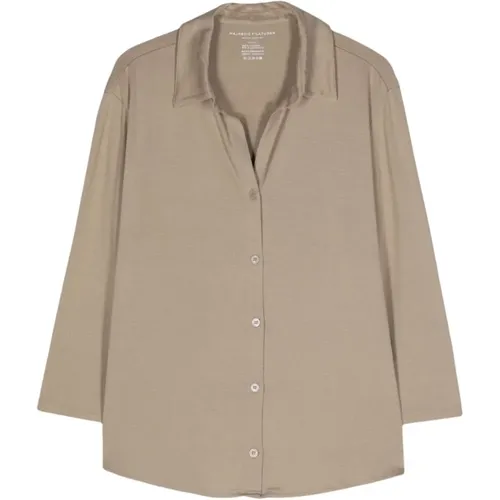 Dove Grey Jersey V-Neck Shirt , female, Sizes: S, L, M - majestic filatures - Modalova