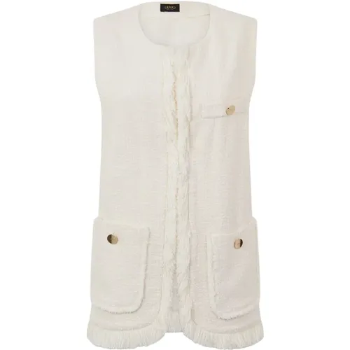 White Tweed Sleeveless Blazer Fringed , female, Sizes: S, M, 2XS - Liu Jo - Modalova