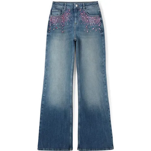 Weite Jeans mit verzierten Edelsteinen , Damen, Größe: S - Motivi - Modalova
