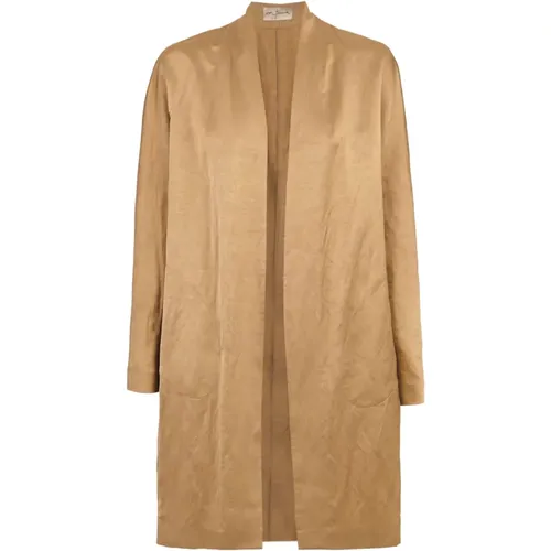 Linen and Viscose Long Jacket Cocoa , female, Sizes: XL, 2XL, S, M, L - Cortana - Modalova