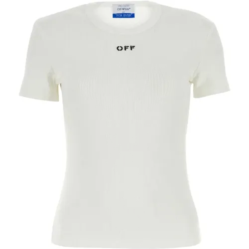 Stretch Baumwoll T-Shirt Off White - Off White - Modalova