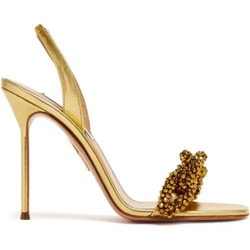 Gold Chain Strap Sandal with Rhinestones , female, Sizes: 2 UK, 3 UK - Aquazzura - Modalova