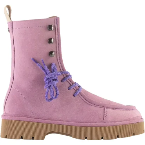 Lilac Suede Combat Boots , female, Sizes: 3 UK, 4 UK, 5 UK, 7 UK - Panchic - Modalova