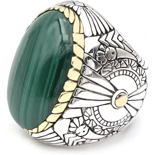 Sterling Silver Ring with Oval Malachite , unisex, Sizes: 60 MM, 58 MM, 56 MM, 62 MM - Jalan Jalan - Modalova