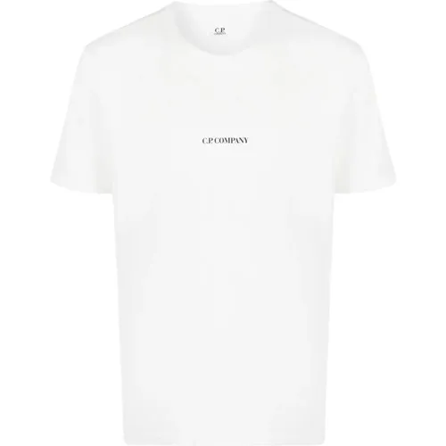 Weißes Rundhals T-Shirt mit Druck , Herren, Größe: 2XL - C.P. Company - Modalova