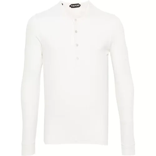 Weißes besticktes Langarm-Jersey-T-Shirt , Herren, Größe: 2XL - Tom Ford - Modalova