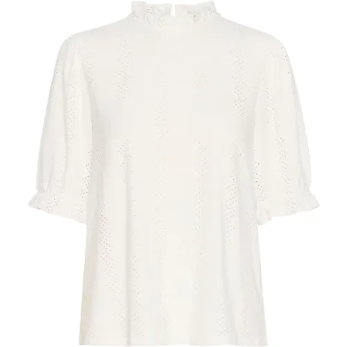 Feminine Bluse mit Kurzen Ärmeln und Rüschen - Cream - Modalova