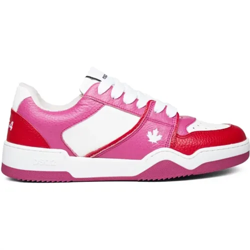 Leaf Logo Sneakers White/Fuxia/Red , female, Sizes: 6 UK, 5 UK - Dsquared2 - Modalova