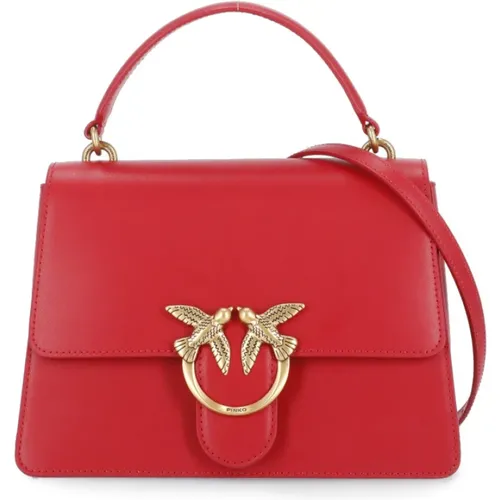 Rote Lederhandtasche mit Love Birds Logo - pinko - Modalova