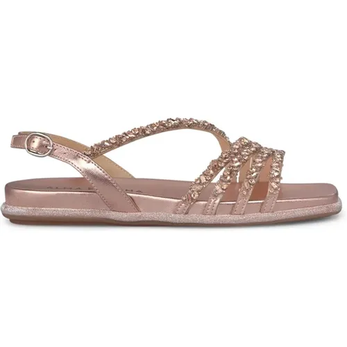 Rhinestone Crossed Flat Sandal , female, Sizes: 6 UK, 4 UK, 5 UK - Alma en Pena - Modalova