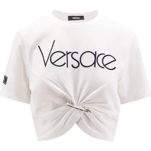 Crew-neck T-Shirt with Safety Pin , female, Sizes: XS - Versace - Modalova