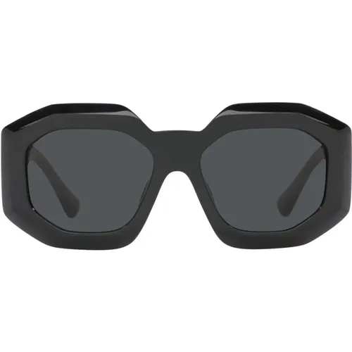 Irregular Shape Sunglasses with Dark Grey Lens and Frame , unisex, Sizes: 56 MM - Versace - Modalova