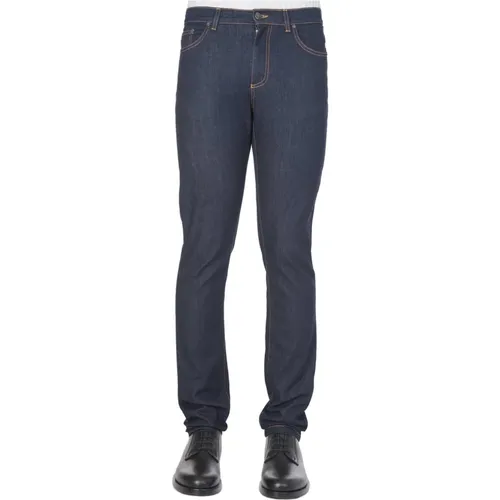 Slim-Fit Indigo Jeans with Medusa Detail , male, Sizes: W34 - Versace - Modalova