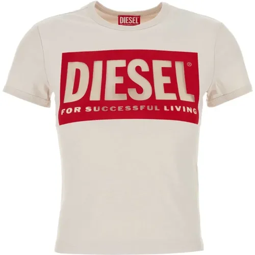 Baumwoll-T-Shirt in Elfenbein , Damen, Größe: M - Diesel - Modalova