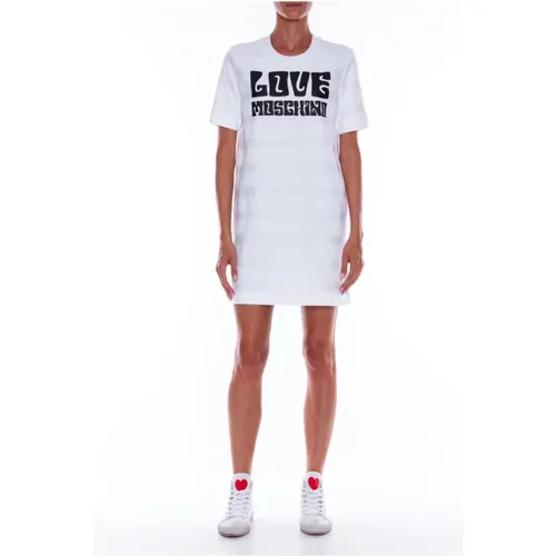 Baumwoll-T-Shirt mit Logo-Print vorne , Damen, Größe: S - Love Moschino - Modalova