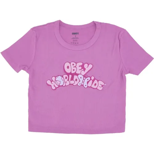 Schmetterling Cropped Emma Figurbetontes T-Shirt , Damen, Größe: S - Obey - Modalova