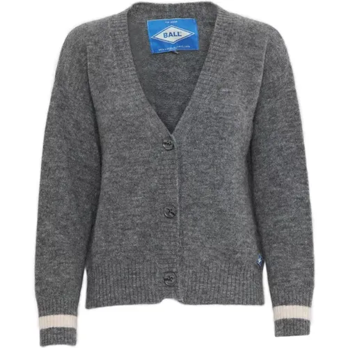 Raglan Cardigan Knit Medium Grey Melange , female, Sizes: XS, XL, 2XL, M, L, S - Ball - Modalova