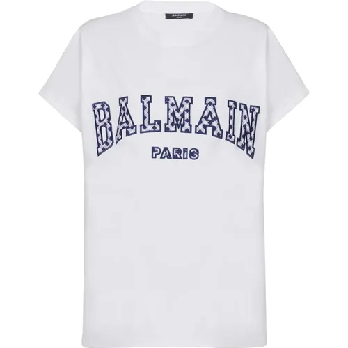 Bamain Paris T-Shirt mit Karo-Print , Damen, Größe: L - Balmain - Modalova