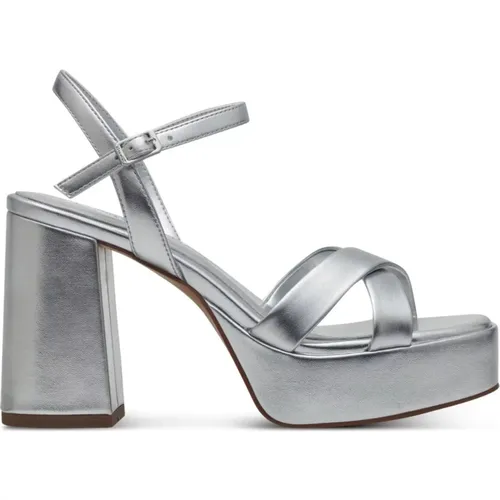 Silberne Flache Sandalen für Frauen , Damen, Größe: 40 EU - tamaris - Modalova