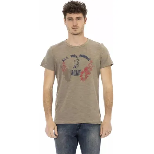 Grünes Baumwoll-T-Shirt mit Frontdruck , Herren, Größe: L - Trussardi - Modalova