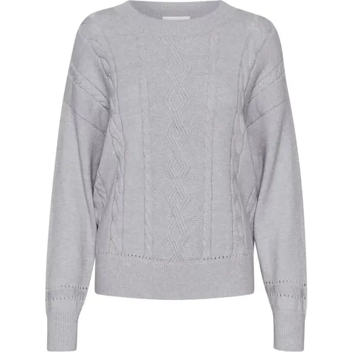 Grau Melange Strickpullover Pullover - Cream - Modalova