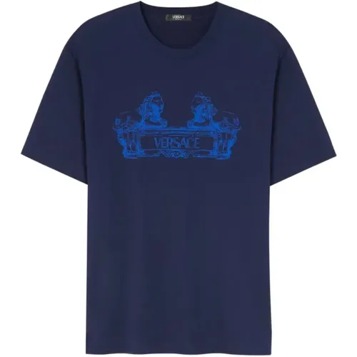 Navy T-Shirt , Herren, Größe: S - Versace - Modalova