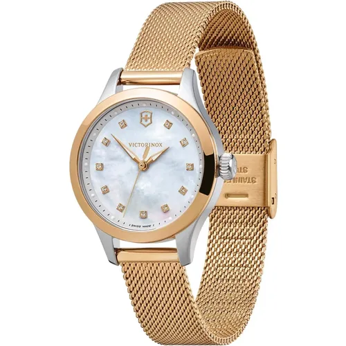 Elegant Ladies Steel Watch, White/Gold , female, Sizes: ONE SIZE - Victorinox - Modalova