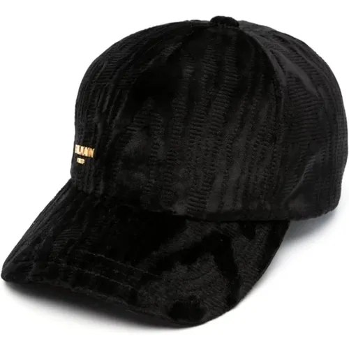 Velvet & Gold Letters Cap , male, Sizes: ONE SIZE - Balmain - Modalova