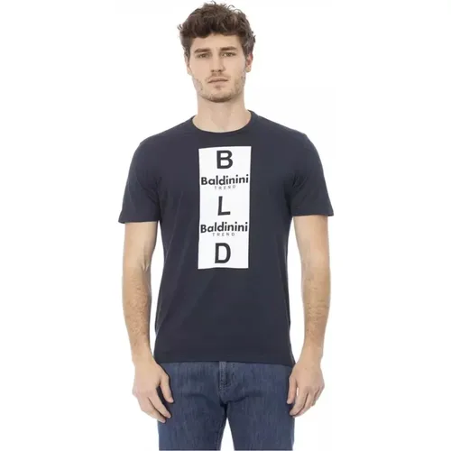 Blaues Baumwoll-T-Shirt mit Elegantem Druck , Herren, Größe: 2XL - Baldinini - Modalova