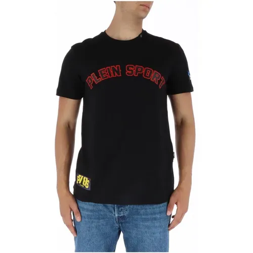 Schwarzes T-Shirt mit Kurzen Ärmeln und Druck - Plein Sport - Modalova