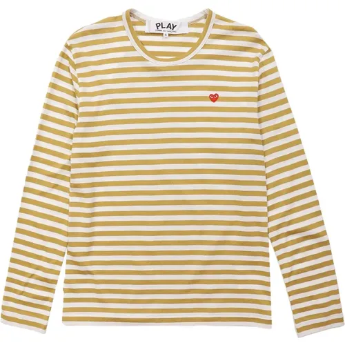 Gestreiftes T-Shirt Olive, Japanische Baumwolle, Nautisches Design , Damen, Größe: S - Comme des Garçons Play - Modalova