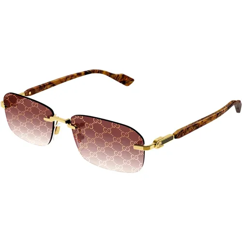 Gold/Red Shaded Logo Sunglasses , male, Sizes: 56 MM - Gucci - Modalova