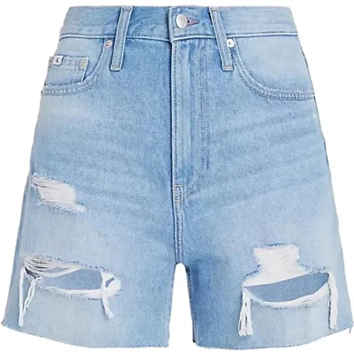 Blaue Verwaschene Denim-Shorts , Damen, Größe: W31 - Calvin Klein Jeans - Modalova