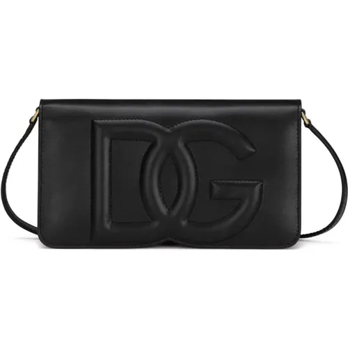 Leather Phone Bag with Flap , female, Sizes: ONE SIZE - Dolce & Gabbana - Modalova