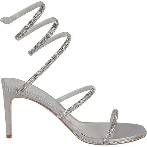Elegant Grey Satin Rhinestone Sandals , female, Sizes: 3 UK, 4 UK - René Caovilla - Modalova