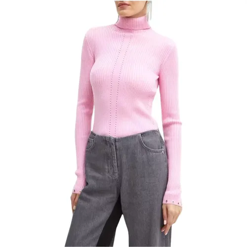 Weicher rosa Wollpullover mit Metall-Details , Damen, Größe: XS - PATRIZIA PEPE - Modalova