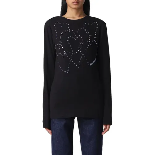 Heart Strass Long Sleeve T-shirt , female, Sizes: S, M - Love Moschino - Modalova