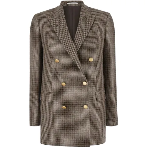 Brauner Wollkaro Jasmine Blazer , Damen, Größe: M - Tagliatore - Modalova