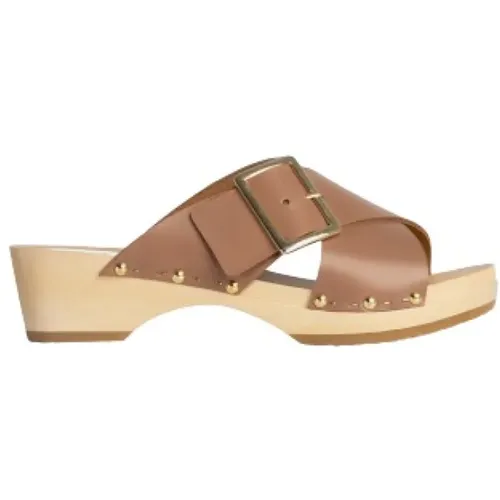 Crossed Leather Clogs with Gold Studs , female, Sizes: 7 UK, 6 UK, 4 UK, 3 UK - Youyou - Modalova