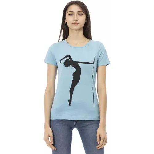 Action Hellblaues Baumwoll-T-Shirt , Damen, Größe: XL - Trussardi - Modalova
