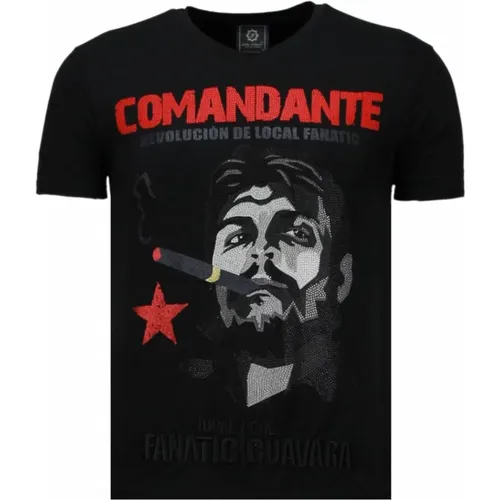 Che Guevara Comandante Rhinestone - Herren T-Shirt - 5781Z - Local Fanatic - Modalova