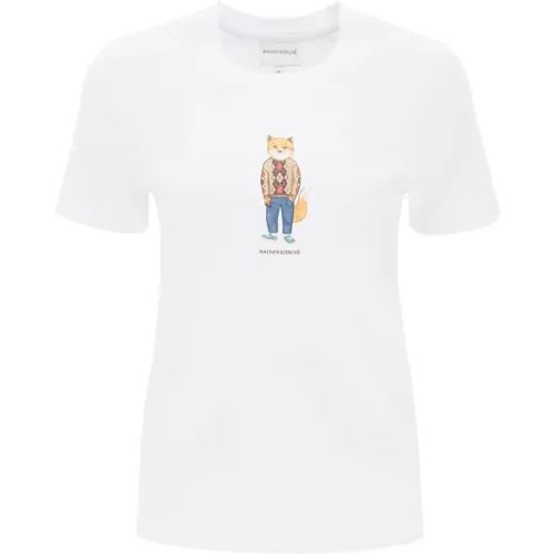 Verziertes Fuchs-T-Shirt , Damen, Größe: M - Maison Kitsuné - Modalova