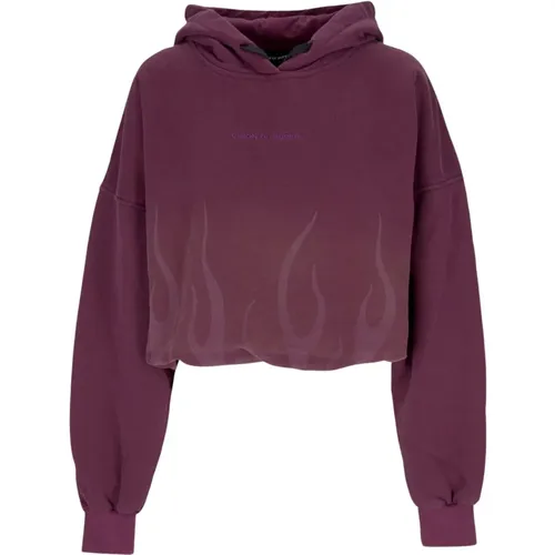 Flames Cropped Hoodie Grape Wine , female, Sizes: M, XS - Vision OF Super - Modalova