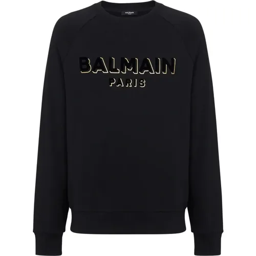 Metallic flocked sweatshirt , male, Sizes: L - Balmain - Modalova