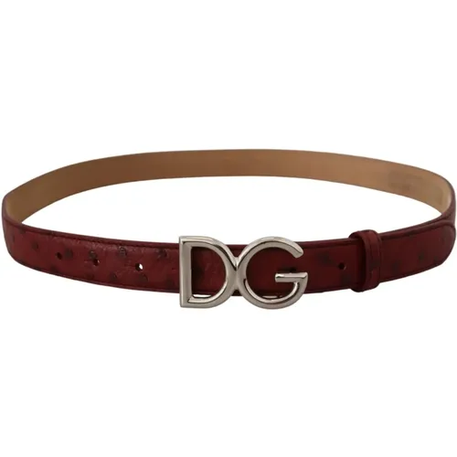 Luxury Bordeaux Leather Belt with DG Logo Buckle , male, Sizes: 90 CM - Dolce & Gabbana - Modalova