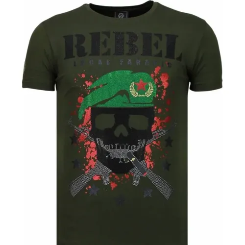 Skull Rebel Rhinestone - Herren T-Shirt - 5776G - Local Fanatic - Modalova