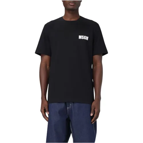 Schwarzes Baumwoll-T-Shirt mit Logo-Druck , Herren, Größe: XL - MSGM - Modalova